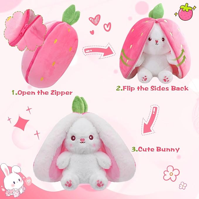 Reversible Bunny Rabbit with Chain Stuffed Plush Animal | Teddy Bear Soft Toy |Ideal for Birthdays & Special Occasions Girls/Boys, Baby Kids -Pink, 30Cm