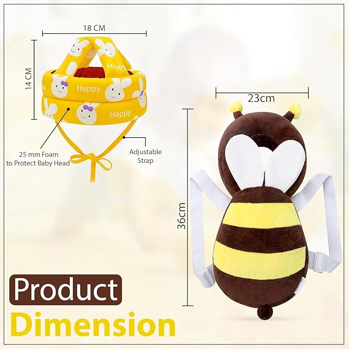 Baby Back Protector with Head Protective Hat Combo Set, Cute Honey Bee Shape Soft Cushioning
