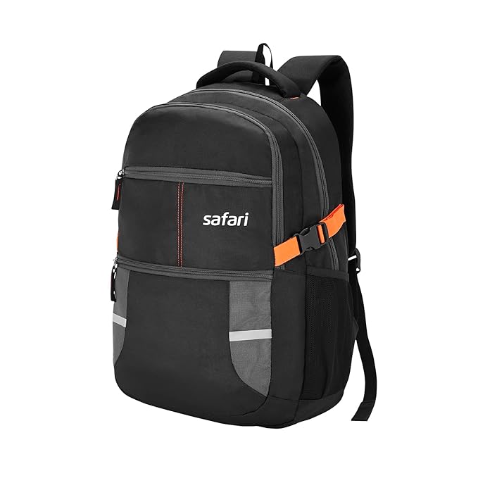 Safari Omega spacious/large laptop backpack with Raincover, college bag, travel bag for men and women, Black, 30 Litre