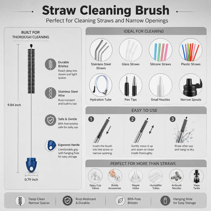 3-Piece Long Handle Bottle Cleaning Brush Set – 15" Bottle Cleaner Brushes for Water Bottles, Tumblers, Straws, Coffee Mugs, Sports Bottles, Thermos & Flask Cleaning