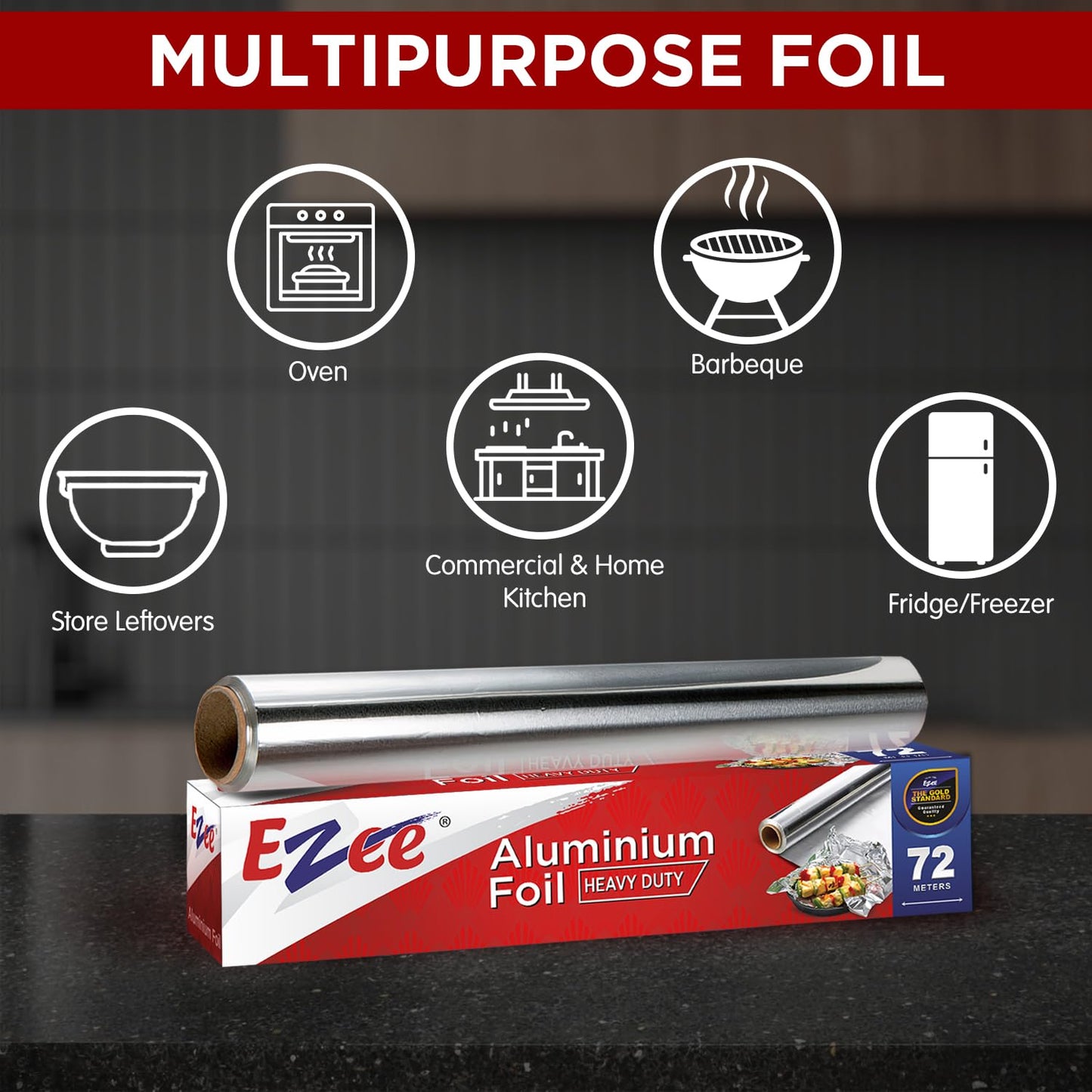 Ezee Silver Aluminium Foil | 72 Meters | 14 Microns | Heavy Duty Food Wrapping Foil | Cooking, Baking & Packing