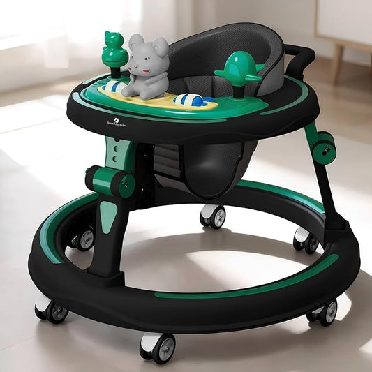 Baby Walkers for 9+ Or 16 Month Baby boy & Girl 360° Walker for Kids for 7 Level Height Adjustment, Baby Walker with Switchable Food & Musical Toy Tray -Green Black