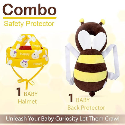 Baby Back Protector with Head Protective Hat Combo Set, Cute Honey Bee Shape Soft Cushioning