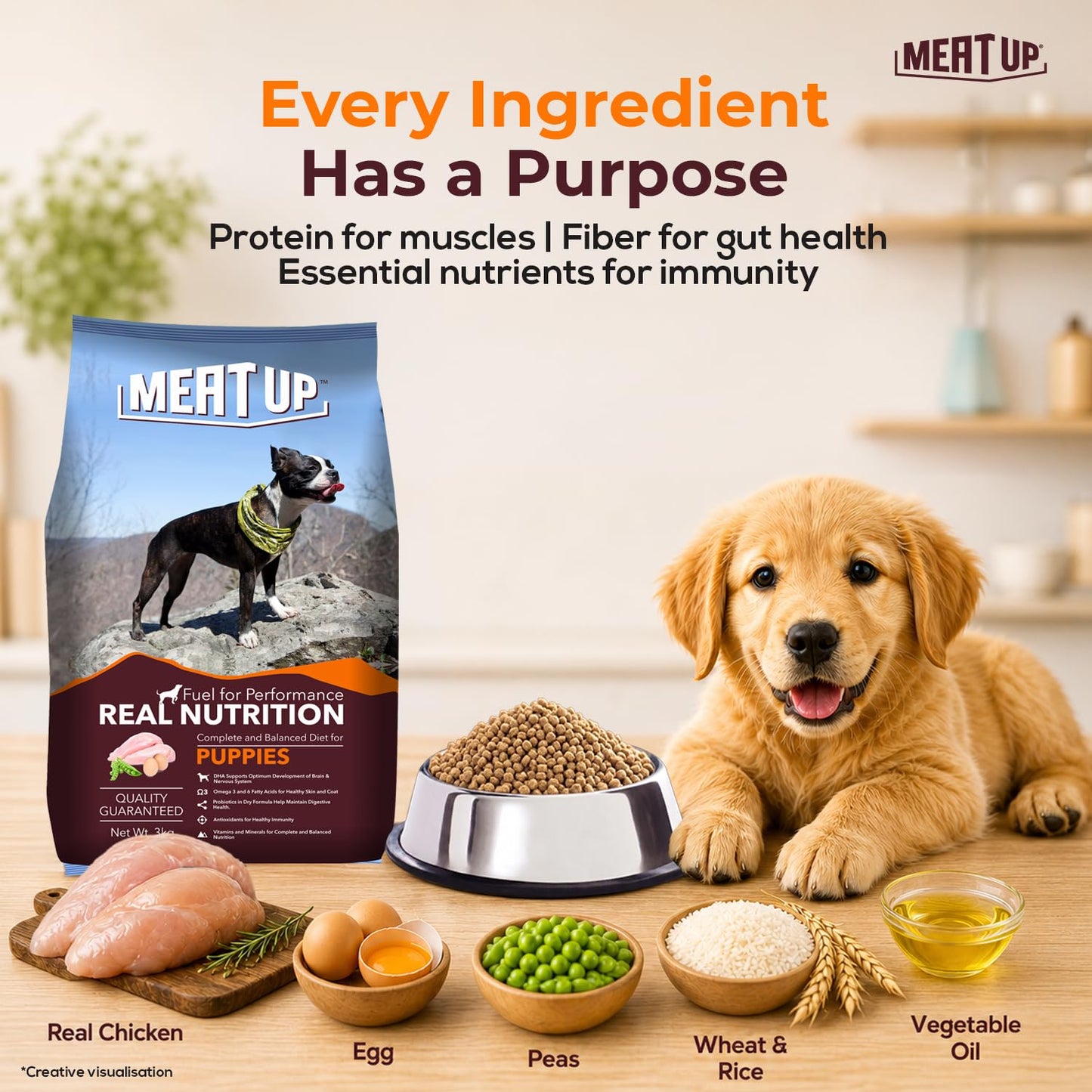 Puppy Dry Dog Food, 1.2 kg + 1.2 kg Total 2.4 kg Pack