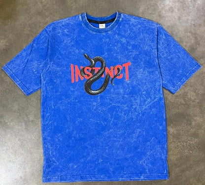Men's Blue Acid Wash Vintage Oversized T-Shirt | Snake & Instinct Graphic Heavyweight Cotton Streetwear Tee