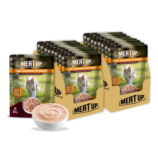 Adult Wet Cat Food (50g x8) 400g + 400g | Real Salmon Fish in Gravy | Supports Heart & Vision Health | Strong Bones & Teeth | Natural Flavours | Organic Minerals & Vitamins