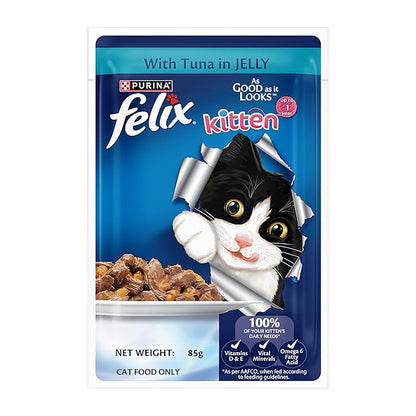 Felix with Tuna in Jelly | Wet Food for Kittens | Complete and Balanced Cat Food, Pack of 12 Pouches (12 x 85 g)