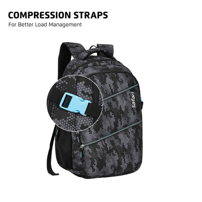 Safari Omega Plus Casual Laptop Backpack, 2 compartments, Raincover, Organizer, Full body print, Bottle holder, Front pockets Softline (Black)