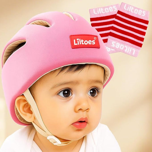 Baby Head Protector for Safety of Kids 6M to 3 Years- Baby Safety Helmet with Proper Air Ventilation & Corner Guard Protection + Baby Kneepads for Crawling Pink