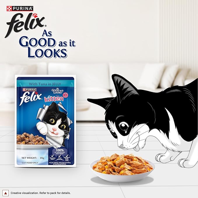 Felix with Tuna in Jelly | Wet Food for Kittens | Complete and Balanced Cat Food, Pack of 12 Pouches (12 x 85 g)