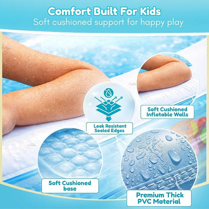 𝟓.𝟓 𝐅𝐞𝐞𝐭 Rectangular Inflatable Pool for Kids Full-Sized Bathing Tub for Boys & Girls 1–7 Years Indoor Outdoor Use Garden, Summer Party Pools (Blue, Pump Not Included) 𝐋𝐢𝐦𝐢𝐭𝐞𝐝