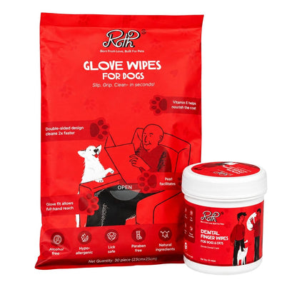 Starter Care Kit for Dogs | Dental Wipes + 4 pc Grooming Gloves | Complete On-the-Go Pet Hygiene Kit | Vet Formulated