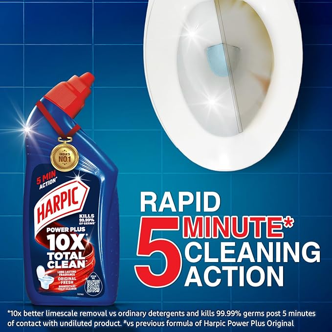 Harpic Power Plus Toilet Cleaner Original | Kills 99.9% Germs | Tough Stain Remover | 1L