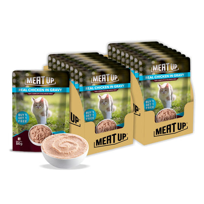 Adult Cat Wet Food (50g x 8), 400g + 400g (Free) | Real Chicken in Gravy | Supports Heart & Vision Health | Healthy Skin & Coat | Natural Flavours | Organic Minerals & Vitamins