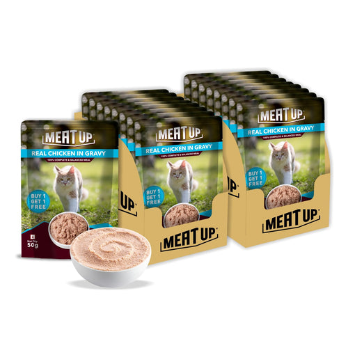 Adult Cat Wet Food (50g x 8), 400g + 400g (Free) | Real Chicken in Gravy | Supports Heart & Vision Health | Healthy Skin & Coat | Natural Flavours | Organic Minerals & Vitamins