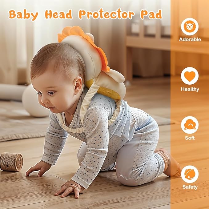 Baby Head Protector Cute Soft Cotton Cushioning Baby Head Protector Backpack Built in Squeeze Sound Toy Toddler Head Safety Backpack for Walking, 20x30cm