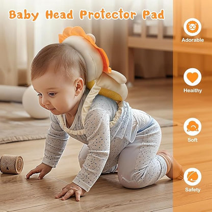 Baby Head Protector Cute Soft Cotton Cushioning Baby Head Protector Backpack Built in Squeeze Sound Toy Toddler Head Safety Backpack for Walking, 20x30cm