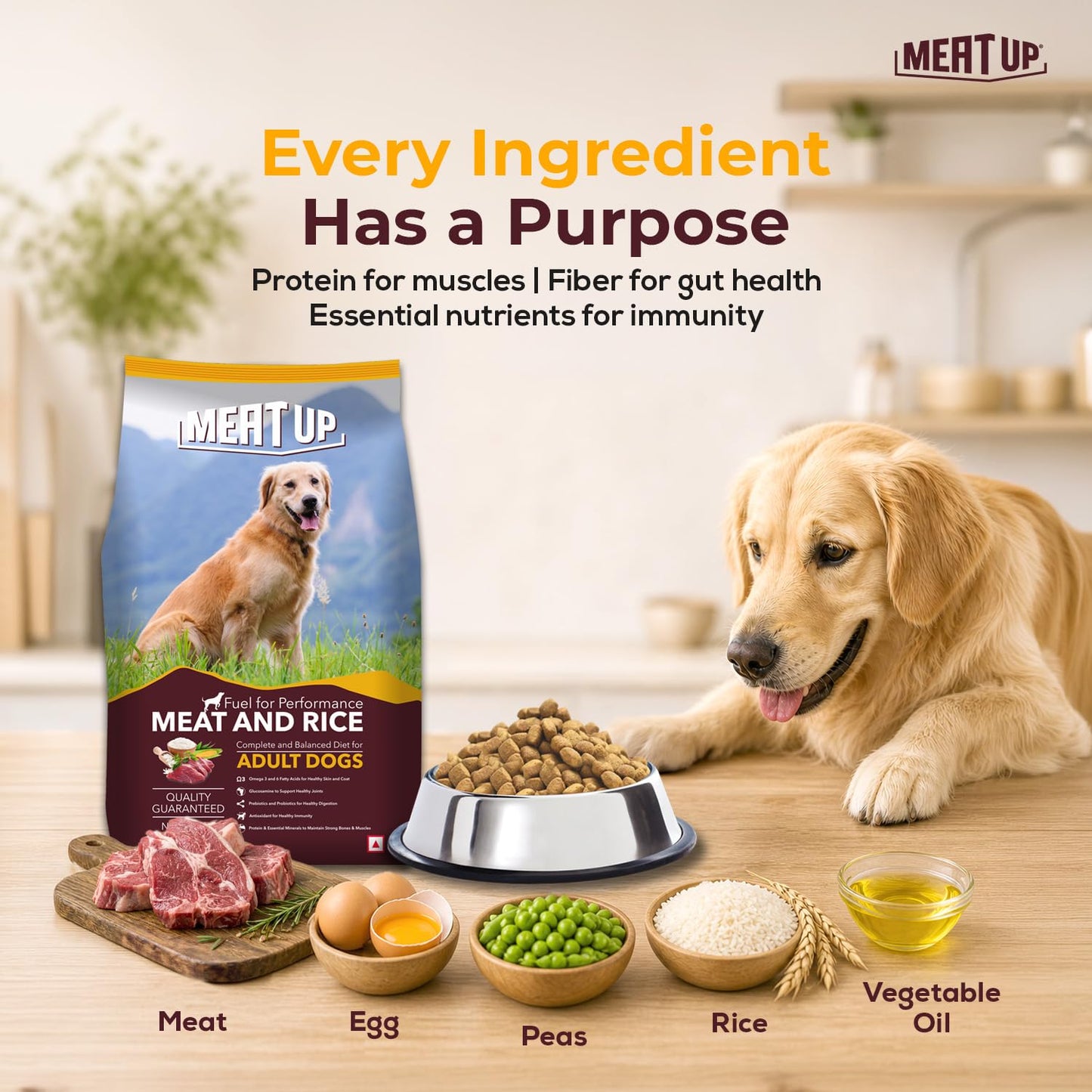 Meat and Rice Adult Dry Dog Food, Total 6 kg