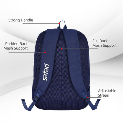 Click to see full view Safari Nudge Laptop Backpack for men & women, school bag for boys and girls, college bag, office bag, travel bag, 3 compartments, Bottle holder, Front pocket, Color Blue