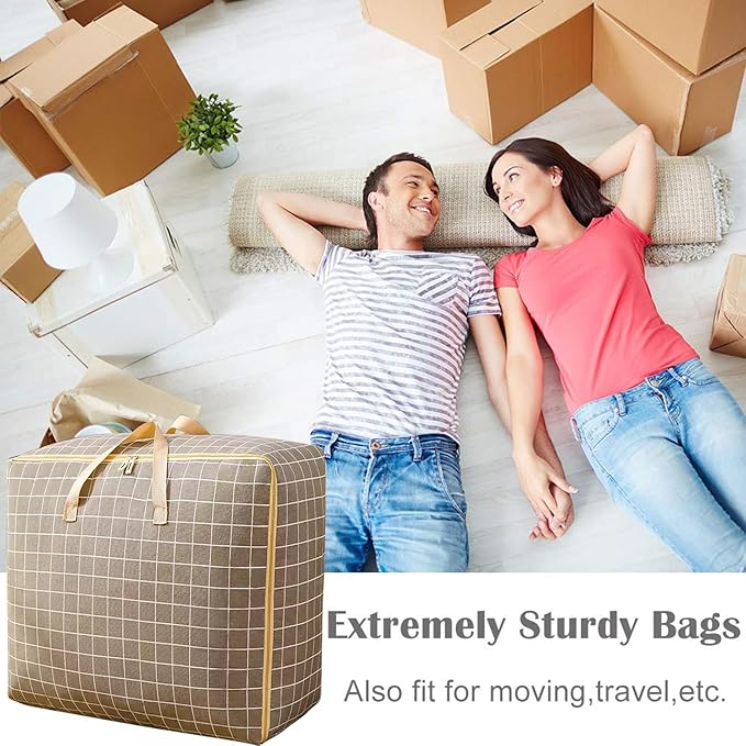 Fabric Extra Large Oversized Handy Storage Bag Laundry Bags Quilt Beddings Blanket 105 Litre - Khaki Check, 50 Cm,30Cm,White