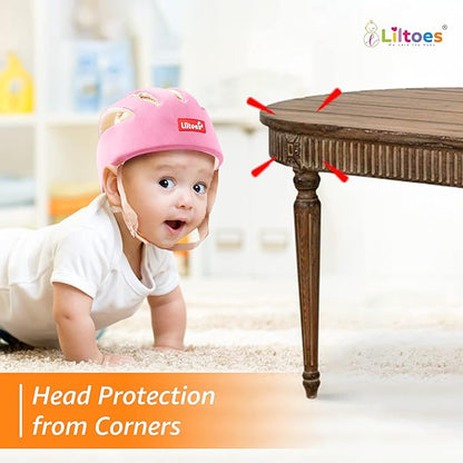 Baby Head Protector for Safety of Kids 6M to 3 Years- Baby Safety Helmet with Proper Air Ventilation & Corner Guard Protection + Baby Kneepads for Crawling Pink