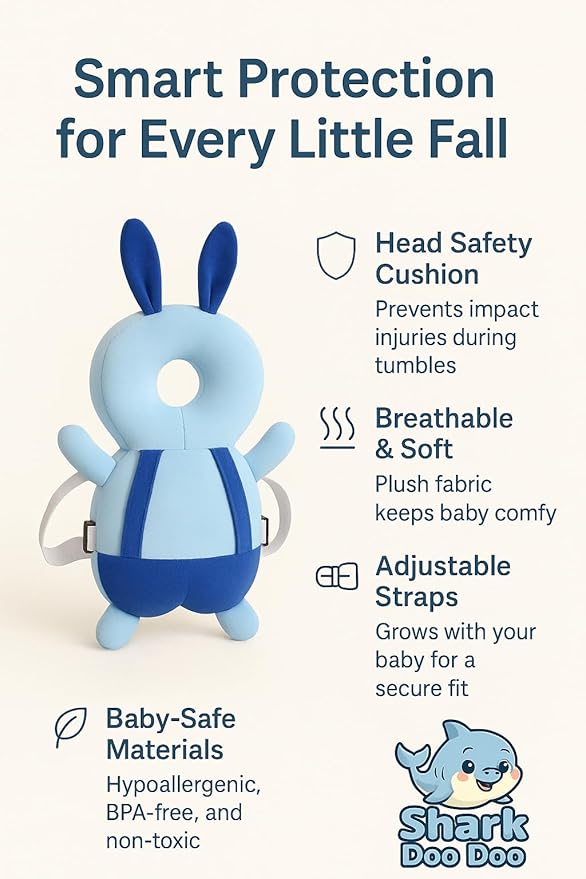 Bunny Shaped Blue Baby Head Protector Pillow – Infant Fall Protection Cushion