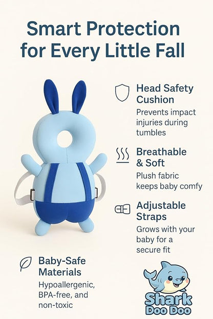 Bunny Shaped Blue Baby Head Protector Pillow – Infant Fall Protection Cushion