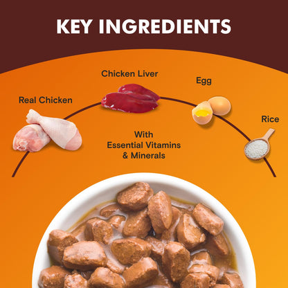 Puppy Wet Dog Food (8 x 70g) 560g + 560g Free, Total 1.12kg | Real Chicken in Gravy | Supports Digestion | Boosts Vitality | Complete & Balanced Meal