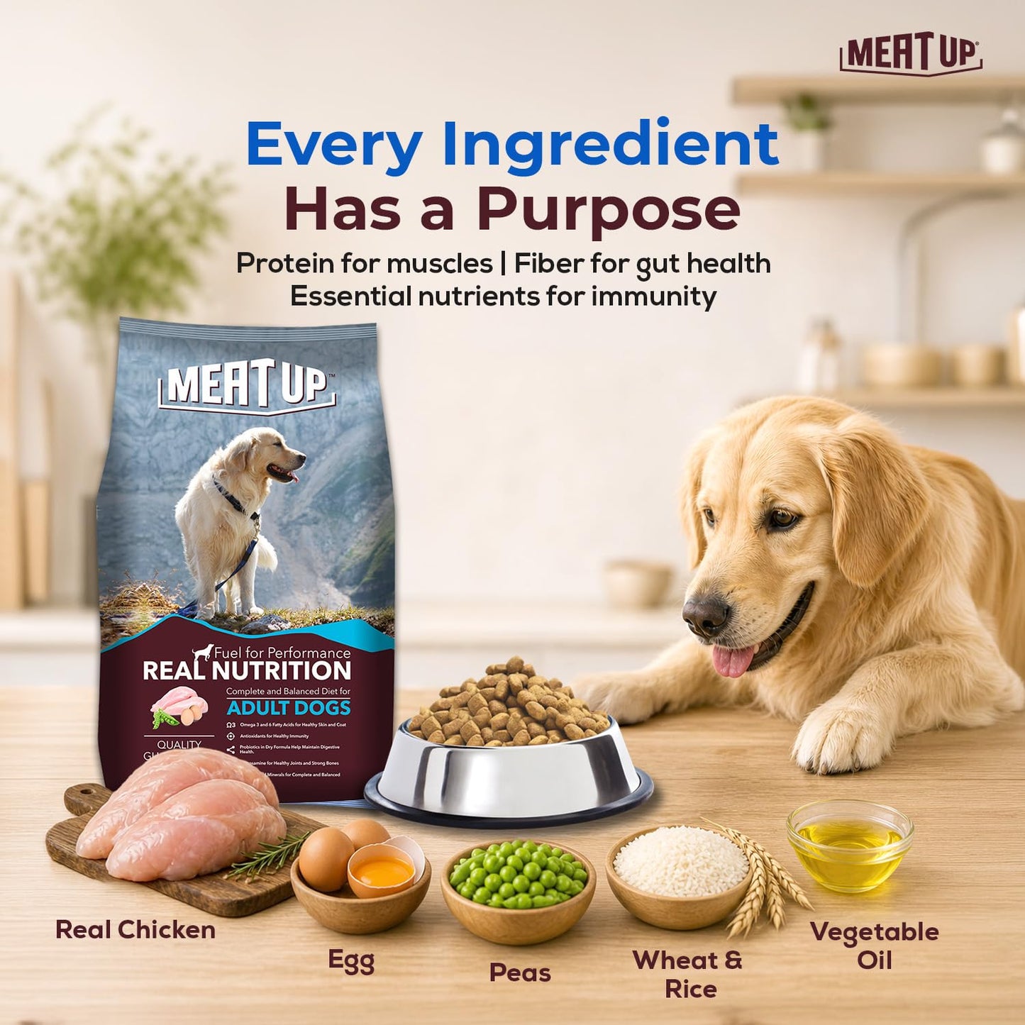Adult Dry Dog Food 6kg (3kg + 3kg) | Chicken Flavour | Glucosamine for Healthy Joints & Bones | Enriched with Vitamins & Minerals | Supports Digestive Health