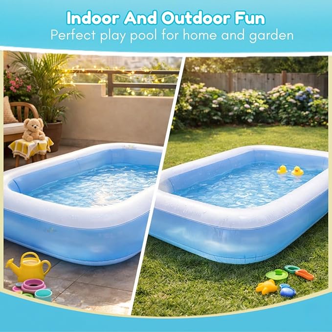 𝟓.𝟓 𝐅𝐞𝐞𝐭 Rectangular Inflatable Pool for Kids Full-Sized Bathing Tub for Boys & Girls 1–7 Years Indoor Outdoor Use Garden, Summer Party Pools (Blue, Pump Not Included) 𝐋𝐢𝐦𝐢𝐭𝐞𝐝