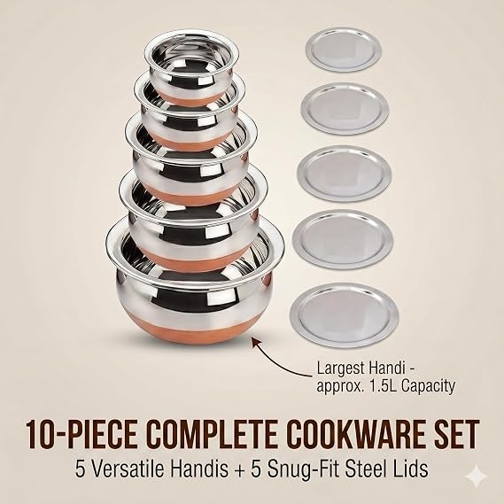 Stainless Steel Bowl Set with Airtight Lids | Heavy-Duty Mixing & Serving Bowls | Mirror Finish | 5-Piece Set