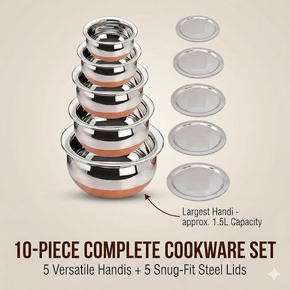 Stainless Steel Bowl Set with Airtight Lids | Heavy-Duty Mixing & Serving Bowls | Mirror Finish | 5-Piece Set