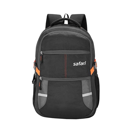 Safari Omega spacious/large laptop backpack with Raincover, college bag, travel bag for men and women, Black, 30 Litre