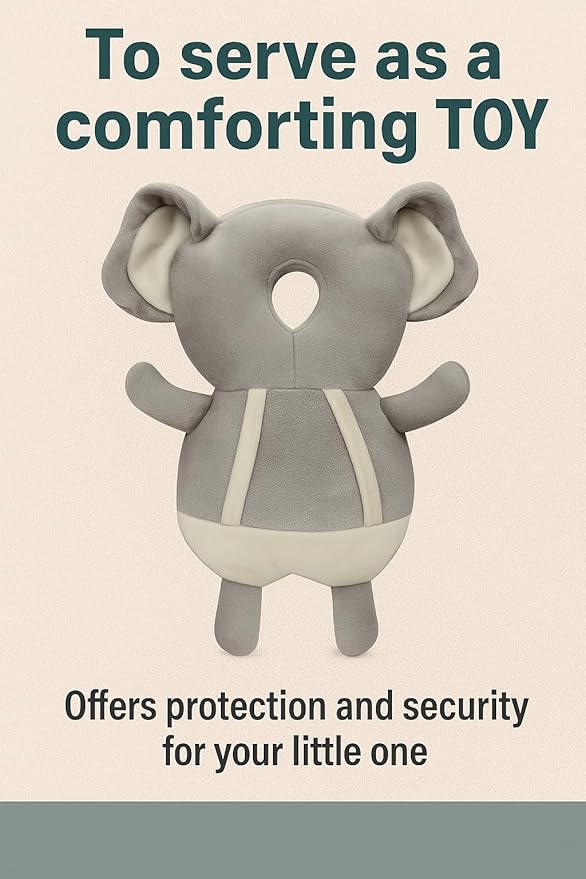 Baby Head Protector Cushion for 6–24 Months | Soft Plush Safety Backpack for Toddlers | Adjustable Straps, Anti-Fall Pillow for Infants (Elephant)