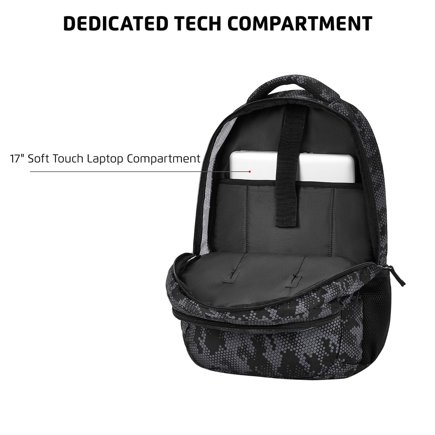 Safari Omega Plus Casual Laptop Backpack, 2 compartments, Raincover, Organizer, Full body print, Bottle holder, Front pockets Softline (Black)