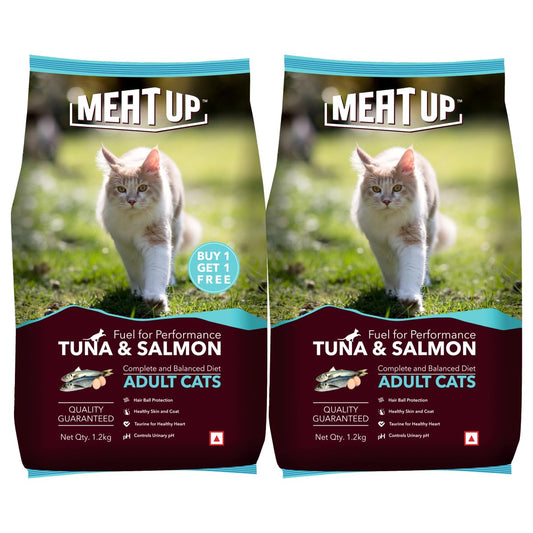 Adult Dry Cat Food(2 x 1.2Kg Free), Total 2.4Kg | Tuna & Salmon Flavour | Supports Urinary pH Balance | Reduces Hairball Formation | Promotes Skin & Coat Health | Taurine for Cardiac Support