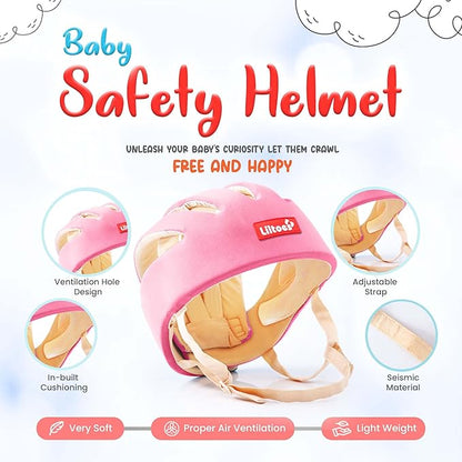 Baby Head Protector for Safety of Kids 6M to 3 Years- Baby Safety Helmet with Proper Air Ventilation & Corner Guard Protection + Baby Kneepads for Crawling Pink