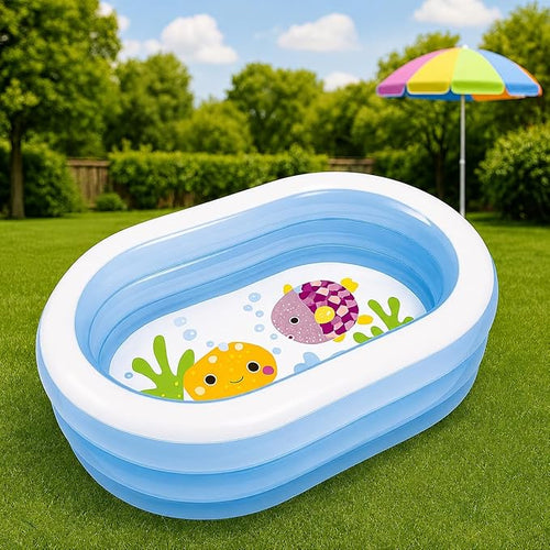 5.3ft Inflatable Swimming Pool for Kids & Family | 162 x 106 x 45 cm | Thick Durable PVC Outdoor Backyard Garden Water Pool for Summer Fun | Easy to Inflate & Store