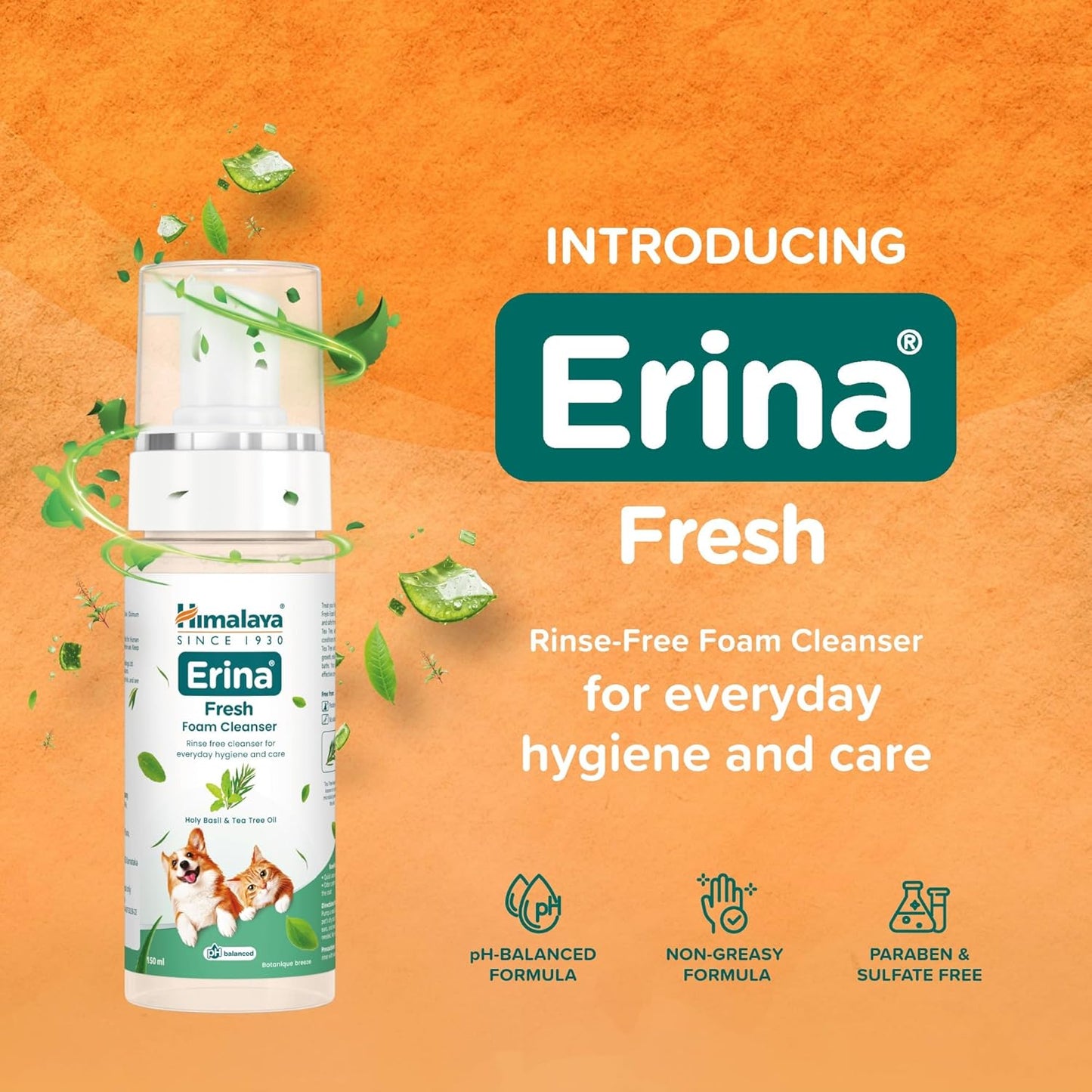 Erina Fresh | 150 ml | Rinse-Free Foam Cleanser/Dry Shampoo with Aloe Vera, Holy Basil & Tea Tree Oil