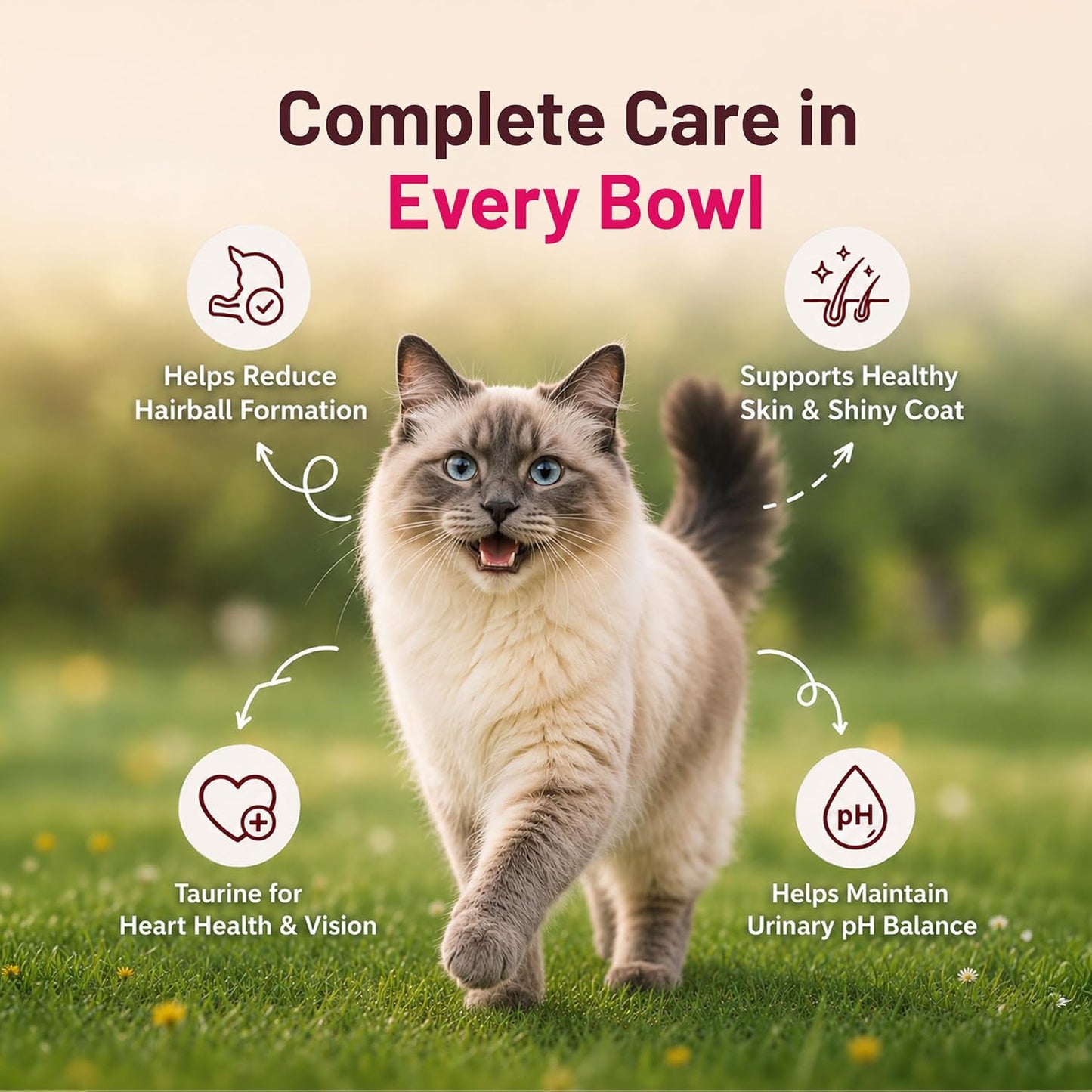 Adult Dry Cat Food 1.2Kg + 1.2kg, Total 2.4Kg | Ocean Fish Flavour| Maintains Urinary pH | Hair ball protection | Healthy skin & Coat | Taurine for healthy heart