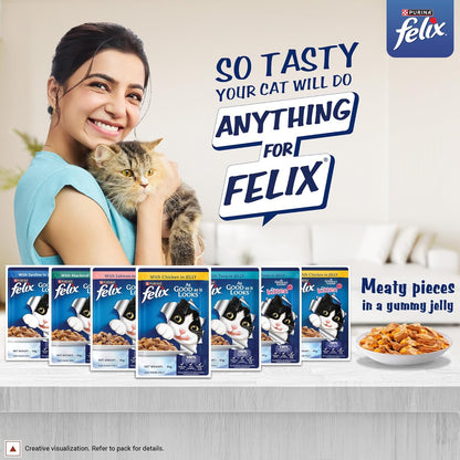 Felix with Salmon in Jelly | Wet Food for Adults | Complete and Balanced Cat Food, Pack of 12 Pouches (12 x 85 g)
