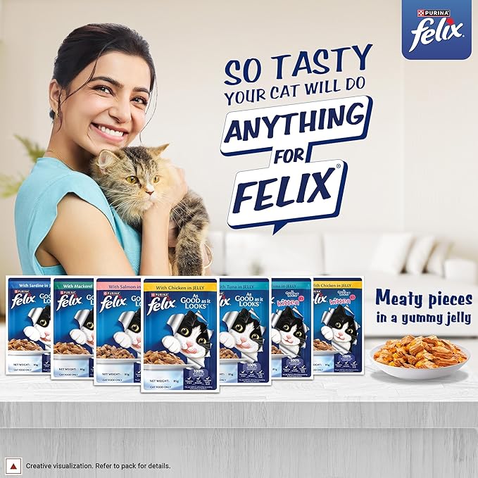 Felix with Mackerel in Jelly | Wet Food for Adults | Complete and Balanced Cat Food, Pack of 12 Pouches (12 x 85 g)