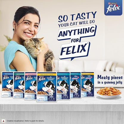 Felix with Mackerel in Jelly | Wet Food for Adults | Complete and Balanced Cat Food, Pack of 12 Pouches (12 x 85 g)
