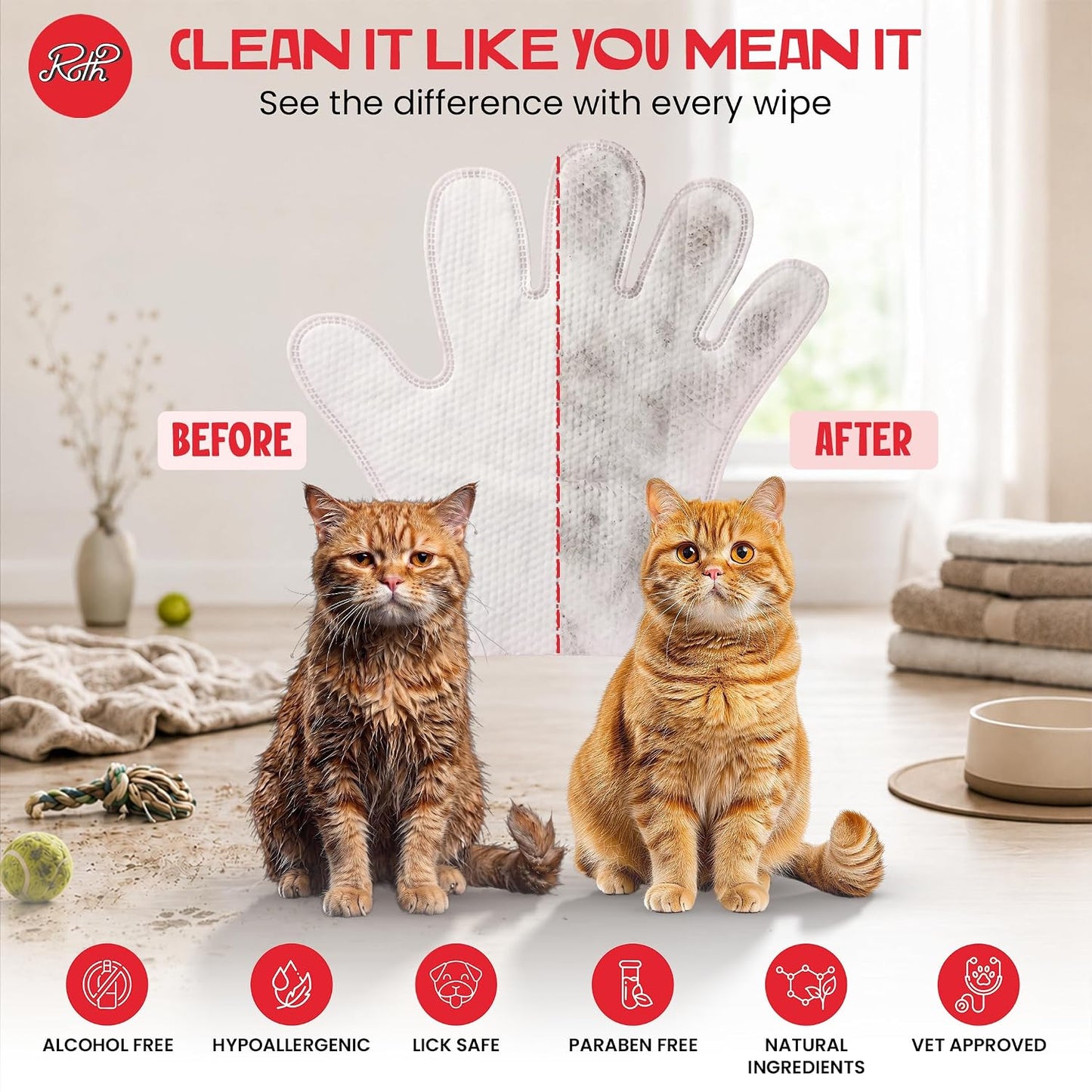 Complete Care Kit for Dogs & Cats | Dental Wipes + Grooming Gloves | Full Body Hygiene Solution | Vanilla Coconut Fragrance