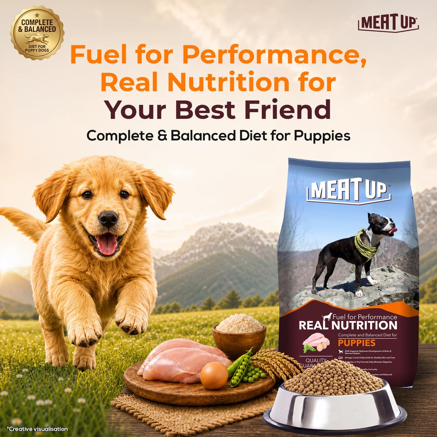 Puppy Dry Dog Food, 1.2 kg + 1.2 kg Total 2.4 kg Pack