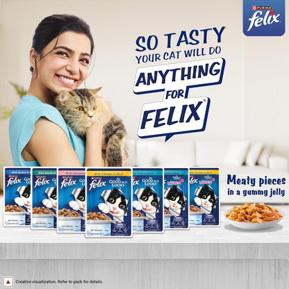 Felix with Tuna in Jelly | Wet Food for Adults | Complete and Balanced Cat Food, Pack of 12 Pouches (12 x 85 g)