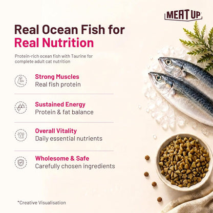 Adult Dry Cat Food 1.2Kg + 1.2kg, Total 2.4Kg | Ocean Fish Flavour| Maintains Urinary pH | Hair ball protection | Healthy skin & Coat | Taurine for healthy heart