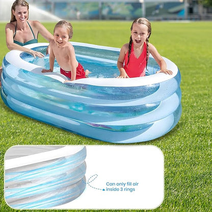 5.3ft Inflatable Swimming Pool for Kids & Family | 162 x 106 x 45 cm | Thick Durable PVC Outdoor Backyard Garden Water Pool for Summer Fun | Easy to Inflate & Store