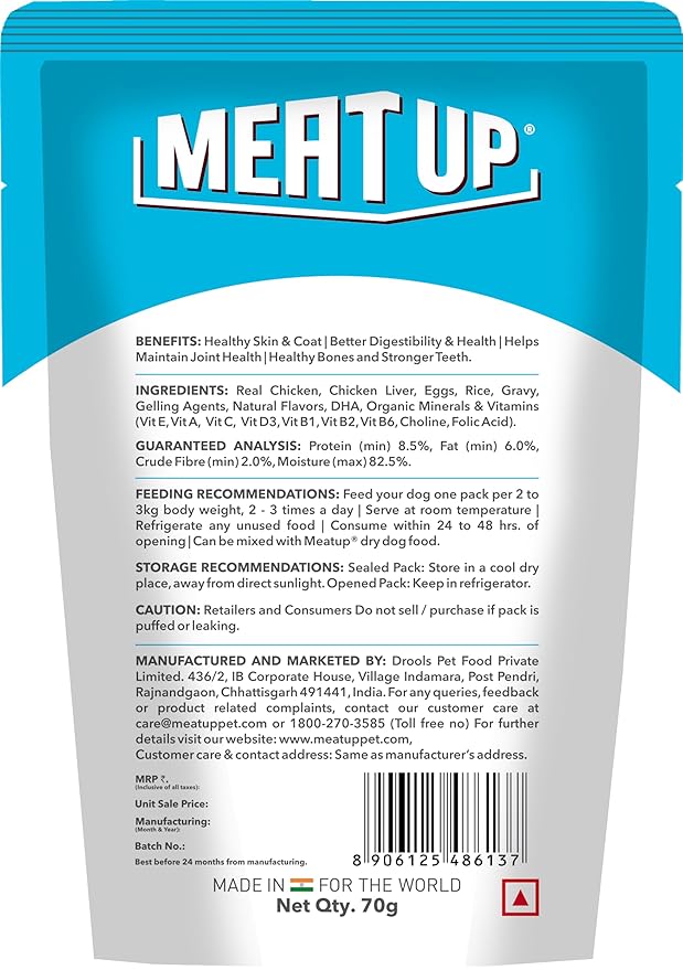 Adult Wet Dog Food (8 x 70g) 560g + 560g (Free) 1120g| Real Chicken in Gravy | Healthy Digestion | Promotes Health & Vitality | Complete and Balanced Meal