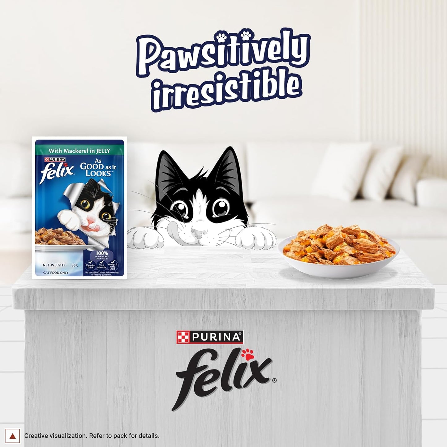 Felix with Mackerel in Jelly | Wet Food for Adults | Complete and Balanced Cat Food, Pack of 12 Pouches (12 x 85 g)